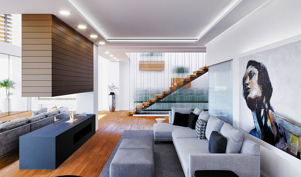 Interior Perspective of Living room Sitra Residential Complex
